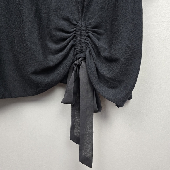 CJ BANKS 3/4 Sleeve Tunic Top Front Tie Black Women Plus Sixe 3X Stretchy Modest - Picture 2 of 10